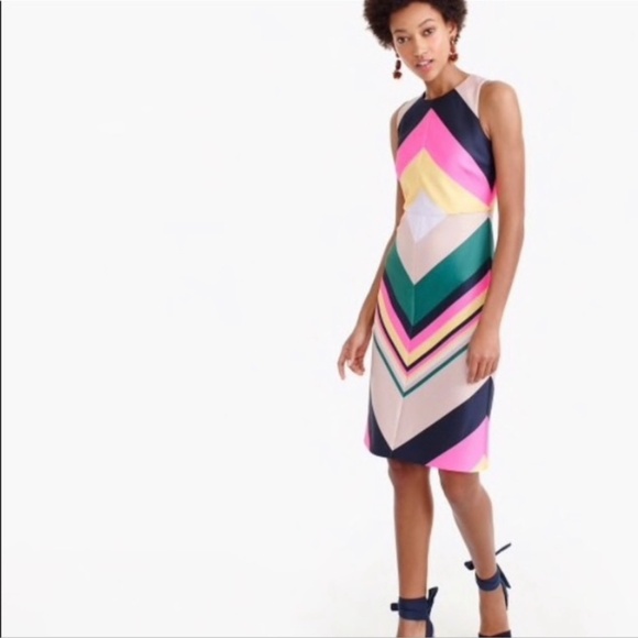 J. Crew Dresses & Skirts - J Crew Petite Shift Dress Colorful Stripe Sleeveless Zip Back Pink Yellow Navy